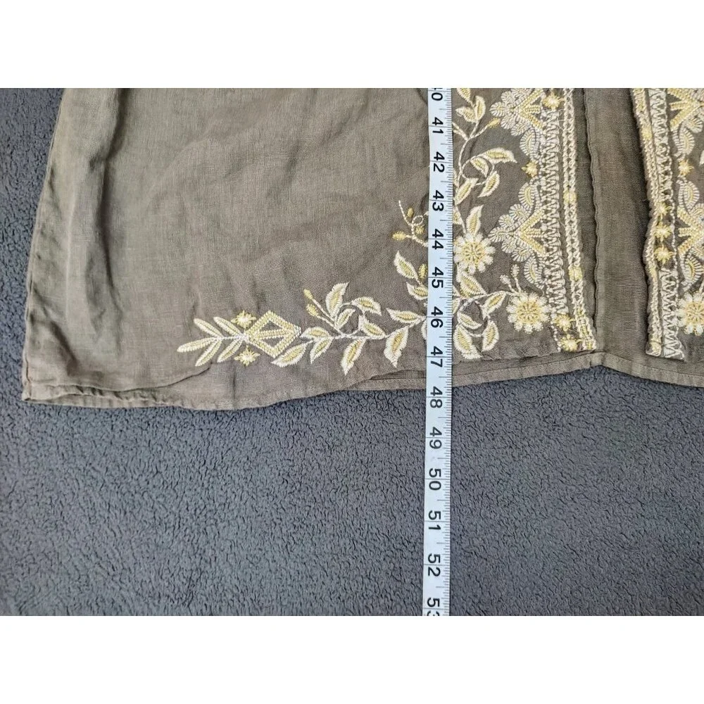 Johnny Was Kemi Embroidered Midi Linen Tank Dress Sz (XL) Taupe Coastal Neutral - Picture 6 of 9